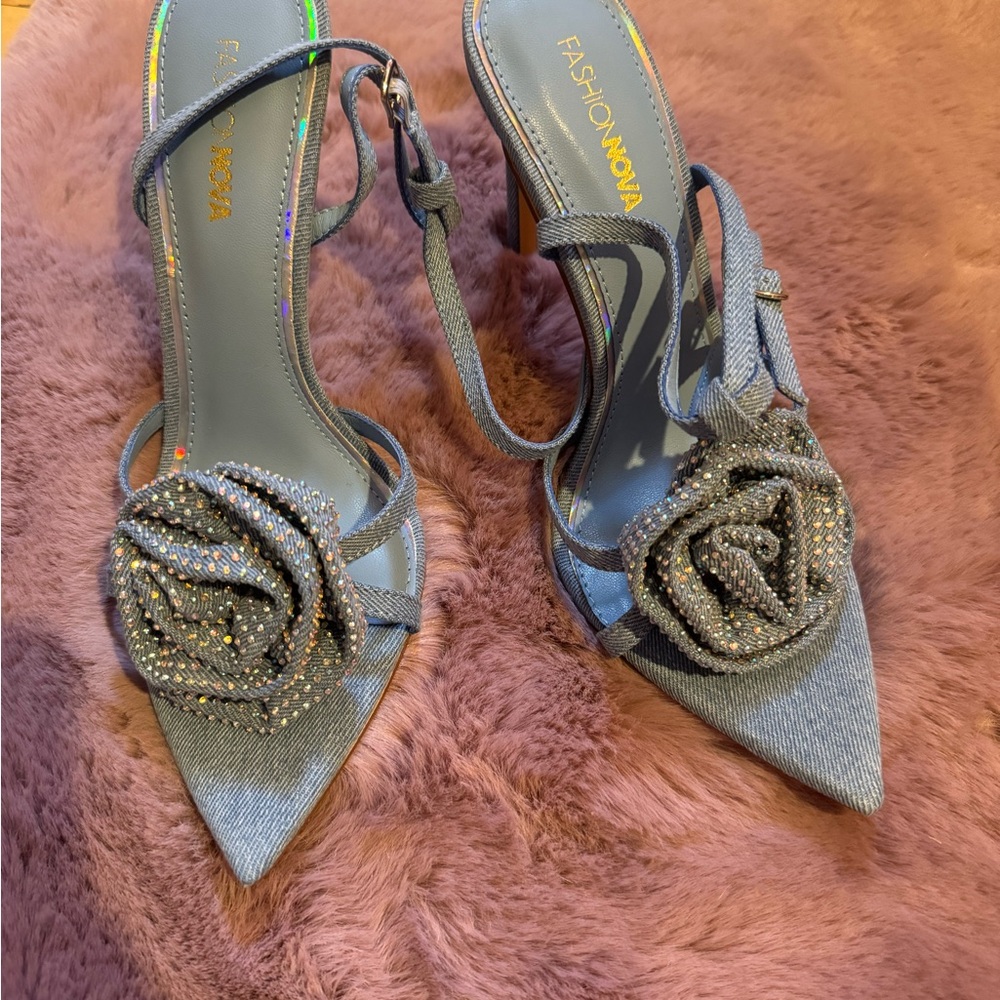 Fashion Nova denim flower heels